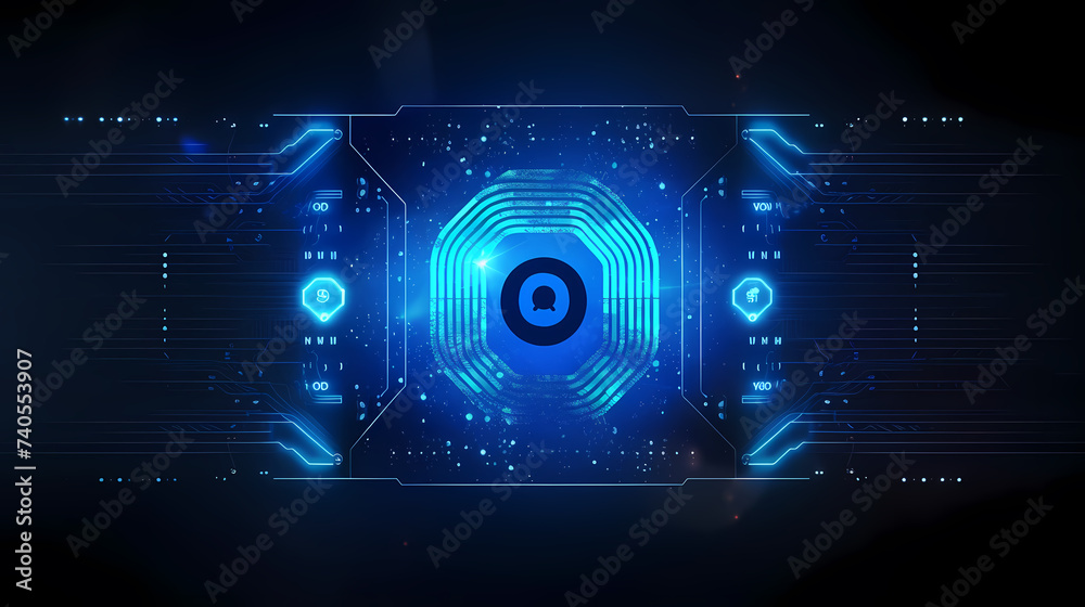 Fototapeta premium Artificial intelligence background, blockchain managed domain electronic devices network blue background