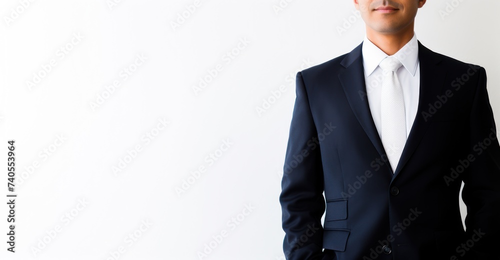 Medium shot of a business professional against white, symbolizing ambition and success. Medium shot of a business professional against white, symbolizing ambition and success.
