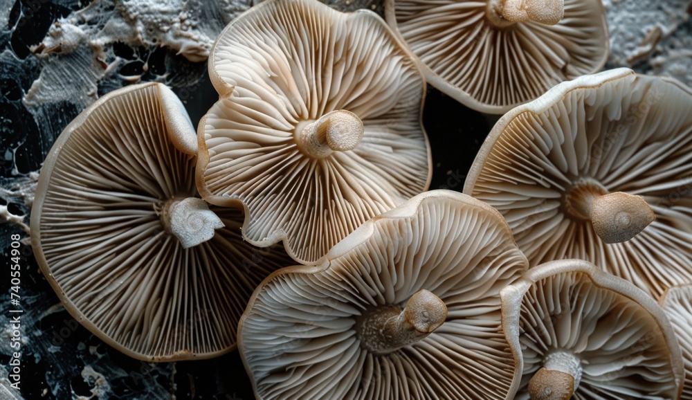 Mushroom - macro photography, close-up. Edible mushrooms, vegetables, plants. Background for advertising, vegetarian food. Mushroom - macro photography, close-up. Edible mushrooms, vegetables, plants. Background for advertising, vegetarian food.