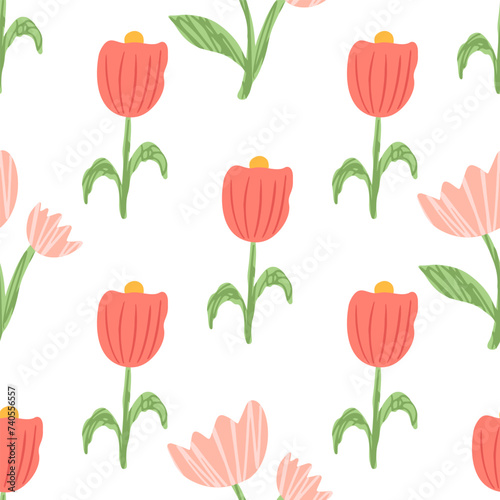 Vector Flat Seamless Floral Pattern