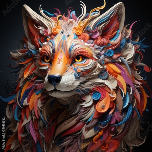 Blacklight painting-style Wolf,Wolf 3D illustration © crazyass