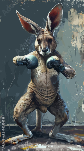 comic artist serious face boxing kangaroo