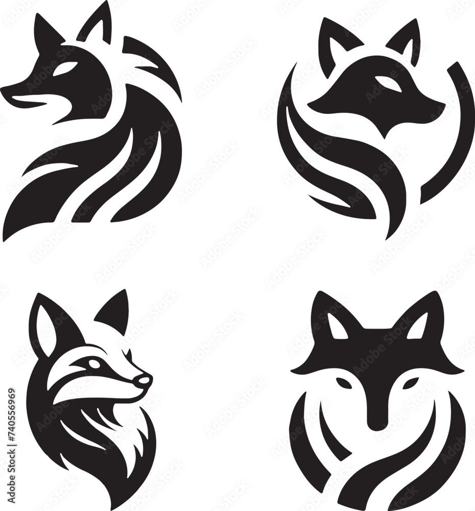 Obraz premium Set of fox logo vector illustration silhouette clipart icon
