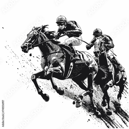 a horse race isolated on white