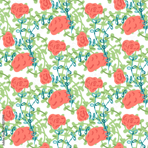 Vector Flat Seamless Floral Pattern