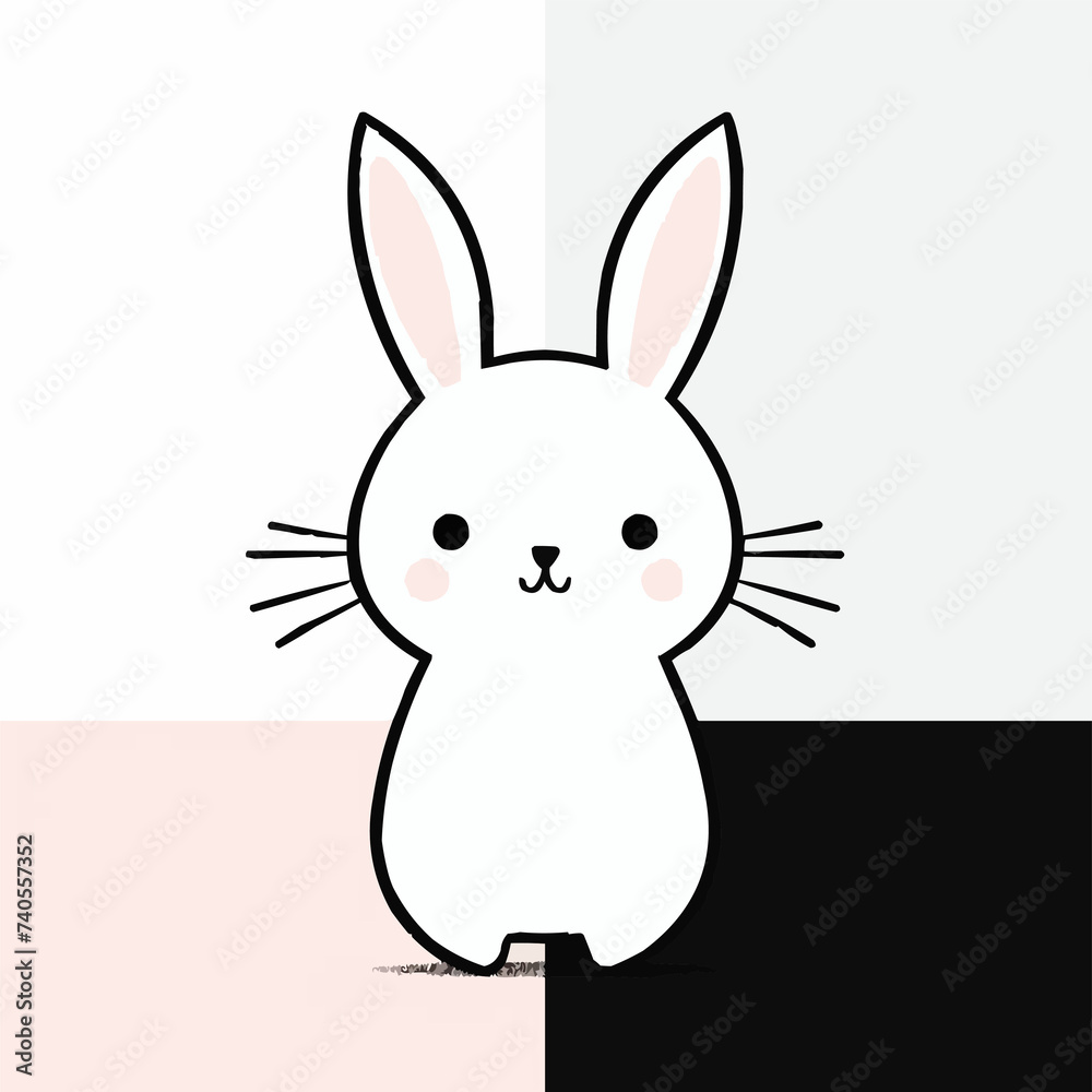 This striking graphic illustration features a bunny characterized by sharp, defined lines and bold outlines, lending it a distinctive and eye-catching appearance. This striking graphic illustration features a bunny characterized by sharp, defined lines and bold outlines, lending it a distinctive and eye-catching appearance.