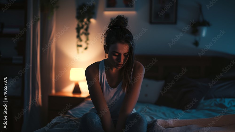 Sad young girl in her bedroom