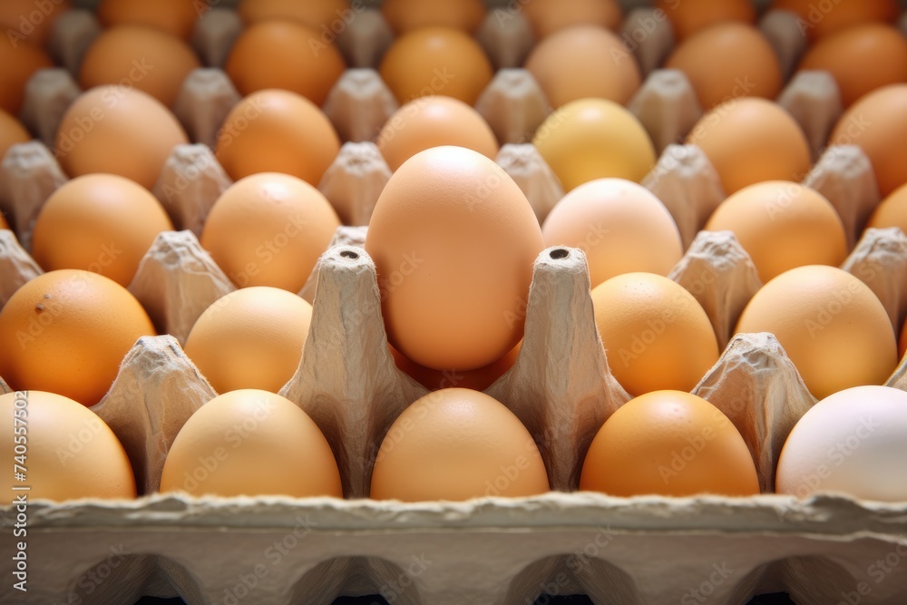 BIO fresh chicken eggs in paper box in supermarket, food protein healthy food. Generative Ai. BIO fresh chicken eggs in paper box in supermarket, food protein healthy food. Generative Ai.