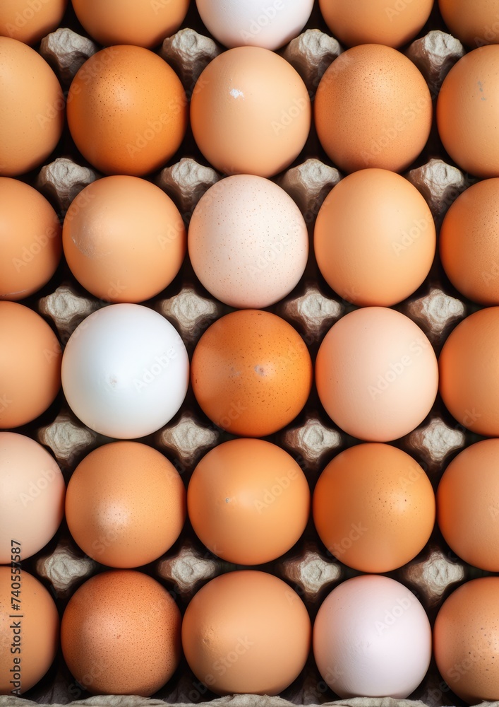 BIO fresh chicken eggs in paper box in supermarket, food protein healthy food. Generative Ai.