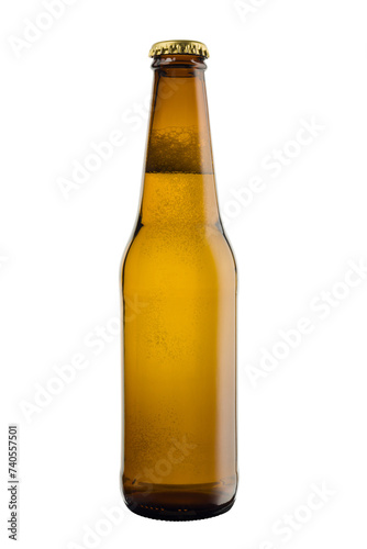 Bottle of blonde beer with stopper for add label, isolated on transparent background. PNG image.