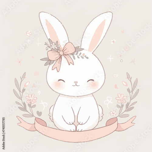 This enchanting scene depicts a sweet bunny nestled among blossoming branches, its ears gently lifting and lowering in a charming display of curiosity and playfulness