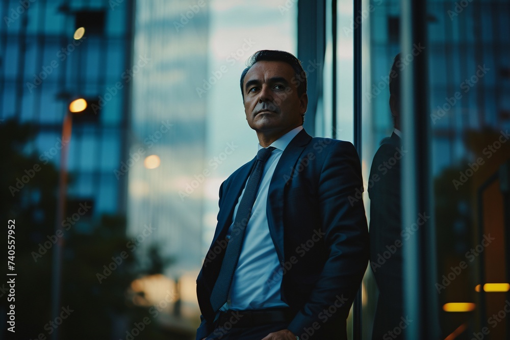 Homme d'affaires qui prend la pause devant l'immeuble de son entreprise » IA générative Homme d'affaires qui prend la pause devant l'immeuble de son entreprise » IA générative