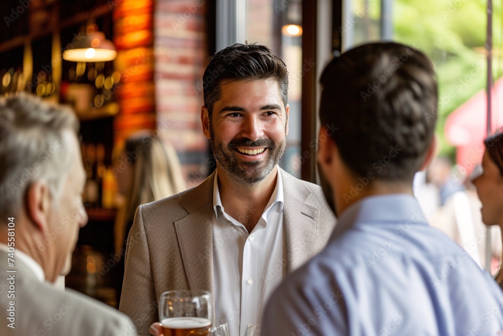 Homme d'affaires en discussion dans un cocktail » IA générative Homme d'affaires en discussion dans un cocktail » IA générative