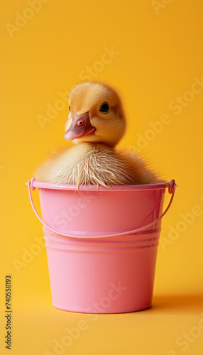 Fawncore Meets Duckling: Pink Bucket on Yellow  © Creative Valley