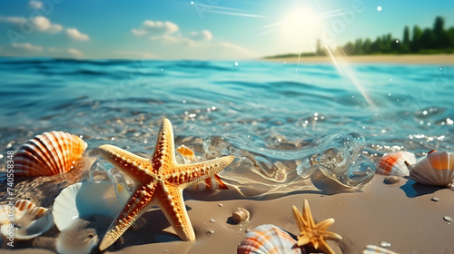 Beautiful beach with starfish and shells © ma