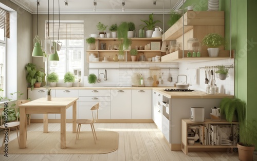 beautiful bright kitchen in eco-friendly style 