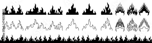 Black fire flames in tribal style for tattoo and vehicle decoration design vector set illustration 