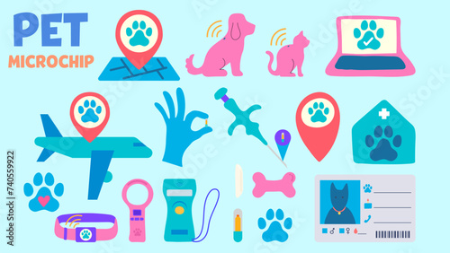 Pet microchip cute graphic element in flat handdrawn style