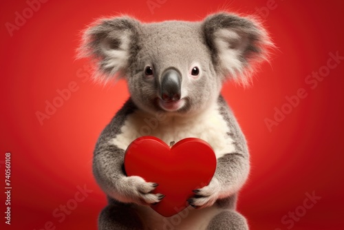 Cute koala holding a red heart, perfect for Valentine's Day designs © Fotograf