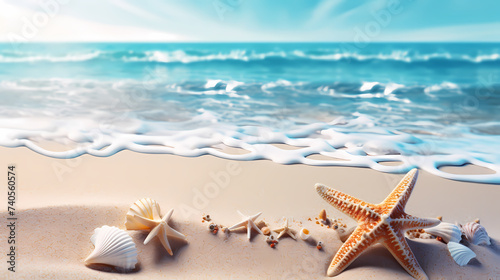 Beautiful beach with starfish and shells