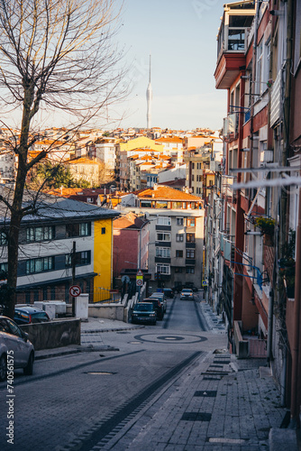 View of Kuzguncuk neighborhood in the Uskudar district on the Asian side of the Bosphorus in Istanbul, Turkey.