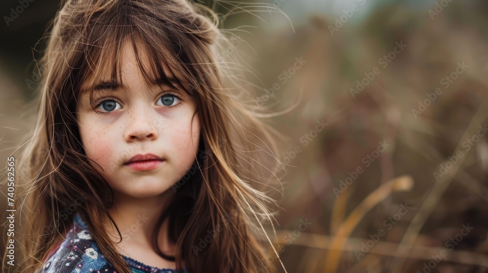 Captivating and free-spirited, a young girl with long brown hair dances ...