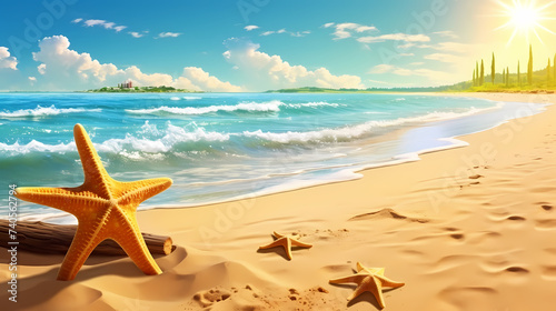 Beautiful beach with starfish and shells