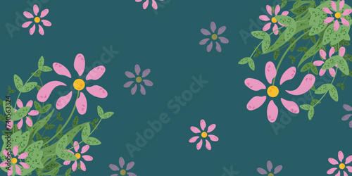 Spring Flowers Frame with space for text. 3d nature Floral background with copy space. Daisy border. Vector illustration can used web design. EPS 10