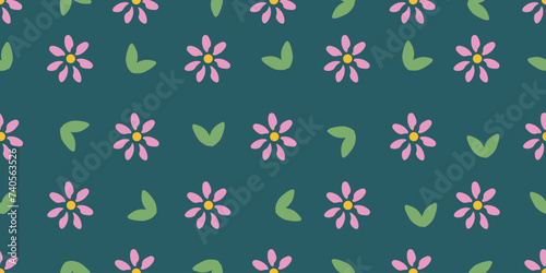 Spring Flowers seamless pattern. Hand drawn Summer plant background. Daisy wallpaper print design. Vector illustration can used fabric bed linen print and wrapping paper. EPS 10