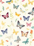 A bunch of colorful butterflies flutter on a white background, creating a lively and dynamic scene with their vibrant hues.