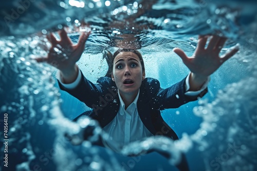 Femme d'affaires sous l'eau avec la pression » IA générative