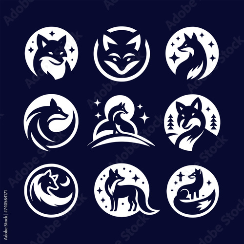 Set of fox logo vector illustration silhouette clipart icon
