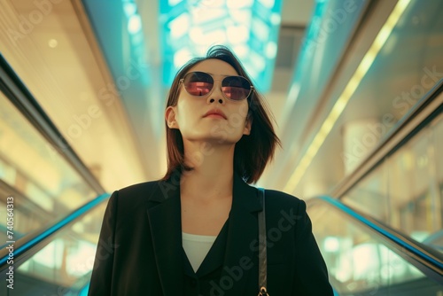 Femme d'affaires asiatique dans un aéroport » IA générative