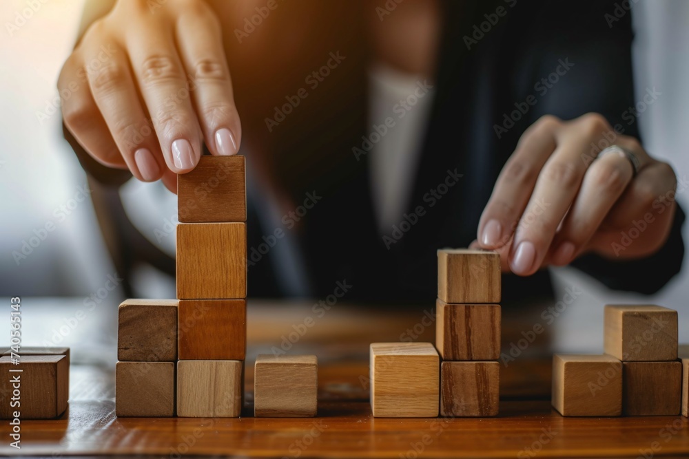 Femme d'affaires posant des cubes en équilibre » IA générative Femme d'affaires posant des cubes en équilibre » IA générative