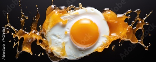 BIO fresh chicken broken eggs on green farm, food protein healthy food banner. Generative Ai. © annamaria