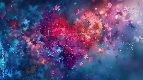 Unity Heart: Digital Illustration of Puzzle Pieces Coming Together in Hope and Connection