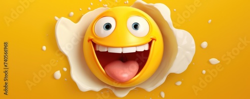 Happy smiley chicken broken eggs illustration, food protein healthy food banner. Generative Ai.