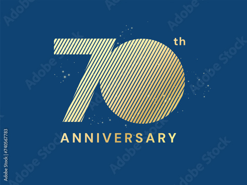 70th Anniversary with lines in number luxury gold celebration logo vector design concept. Seventy years anniversary gold logo with red color background for celebration event, company, banner, birthday