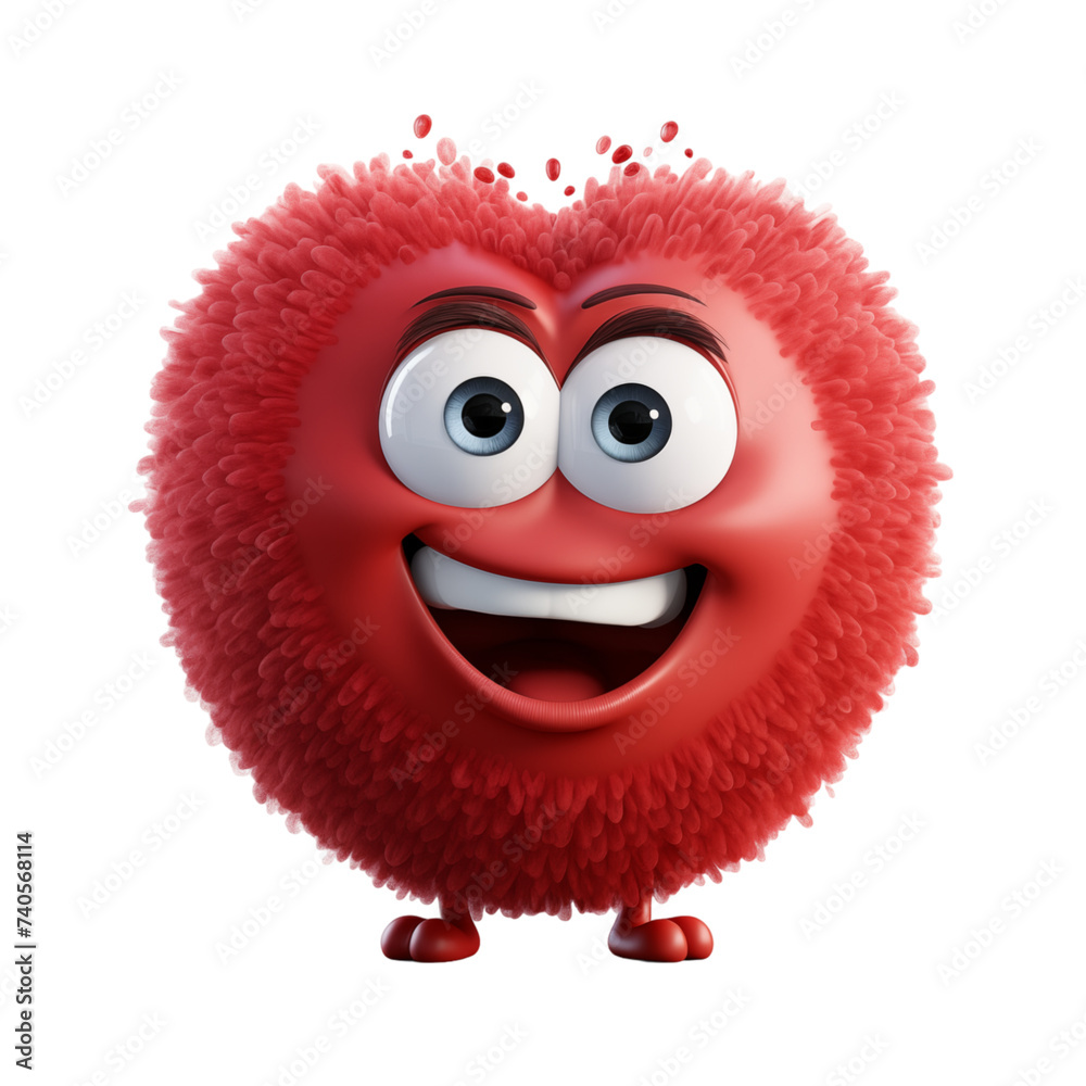 Cartoon red heart character isolated on transparent background