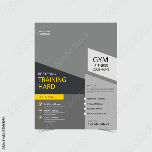 Gym flyer design template. Flyer, social media post and facebook cover design template for gym and fitness. Gym poster, banner and flyer template design
