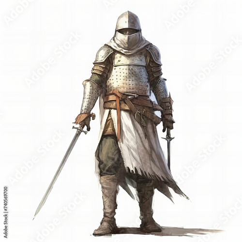Medieval Knight with Sword: A Banner of Valor and Chivalry in Full Plate Armor © Алинка Пад