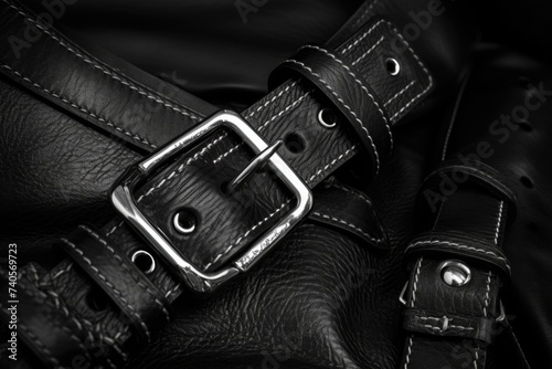 Close up of a black purse with a metal buckle. Suitable for fashion and accessories concepts
