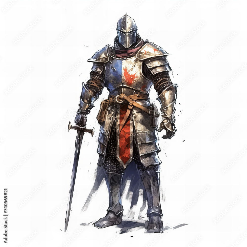 Majestic Medieval Knight Holding Sword Ready for Battle Banner Illustration