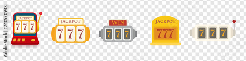 Jackpot line icon set. Casino, winning, lottery, game, victory, lucky, sevens, excitement, prize, chips, wealth, slot machines. Vector line icon for business and advertising