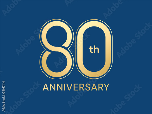 80th Anniversary with line luxury gold celebration logo vector illustration design twisted infinity concept. 80 Years anniversary gold logo with blue color background for celebration event, banner.