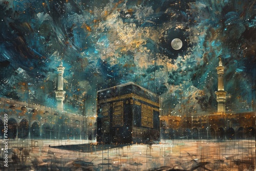 Kaaba with ink painting photo