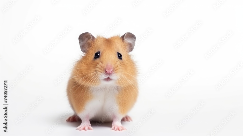 A cute hamster sitting on a white surface. Perfect for pet care and animal themed designs