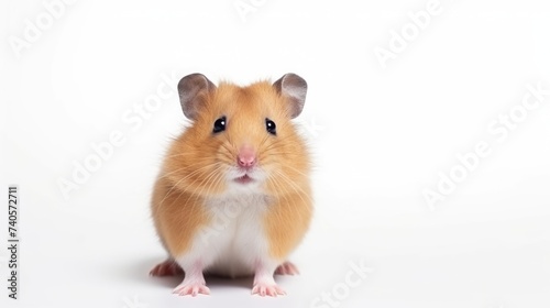 A cute hamster sitting on a white surface. Perfect for pet care and animal themed designs © Fotograf