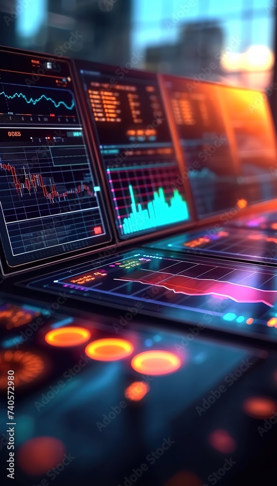 Futuristic control panel with red lights. High tech console with futuristic screen. Futuristic control panel with red lights. High tech console with futuristic screen.