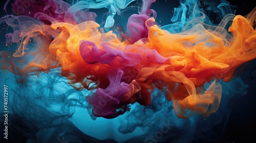 Colorful Abstract Smoke Waves Floating on Dark Background